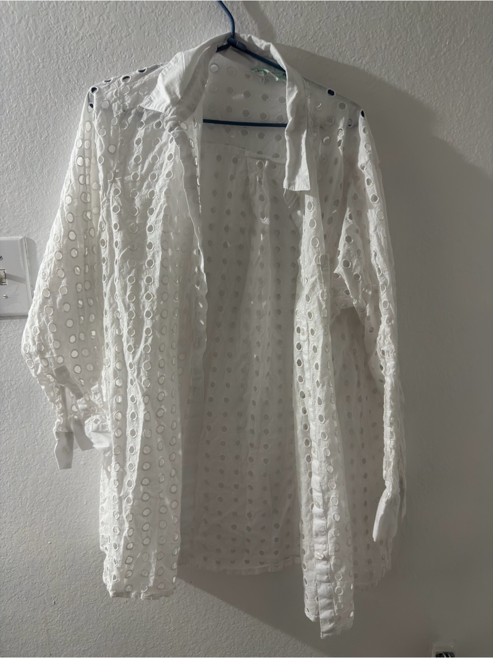 White Eyelet Button Up Shirt Coastal Summer Top Size XL - Picture 3 of 5
